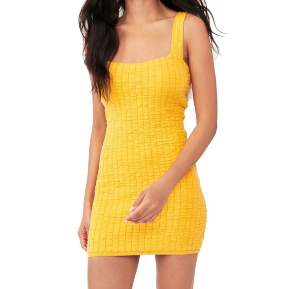 Free People Yellow Textured Mini Dress